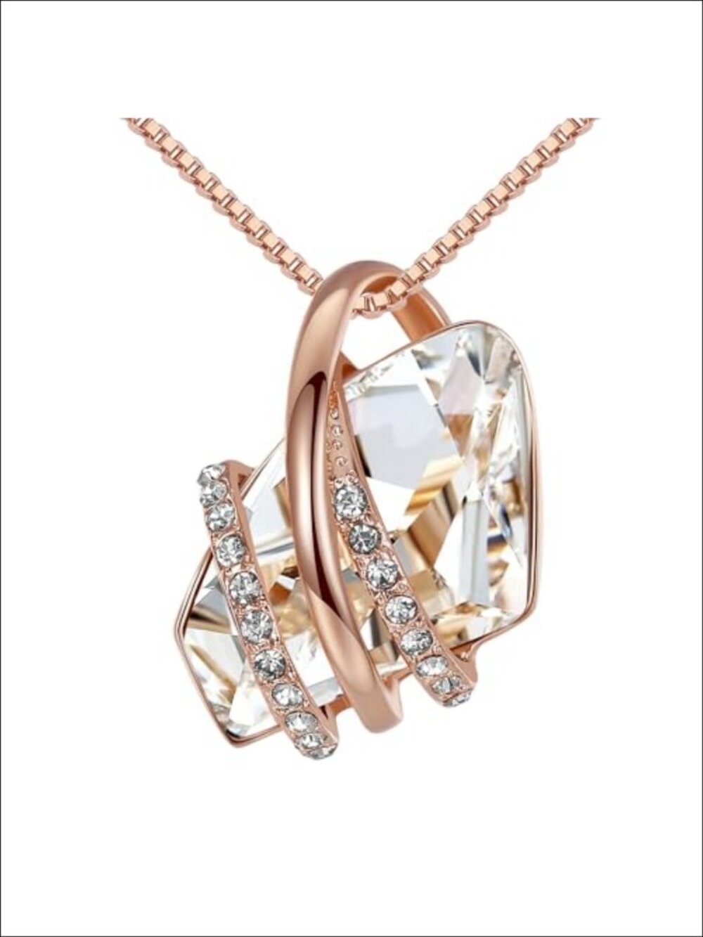 Leafael Wish Stone Pendant Necklace 18K Rose Gold Plated Crystal Birthstone